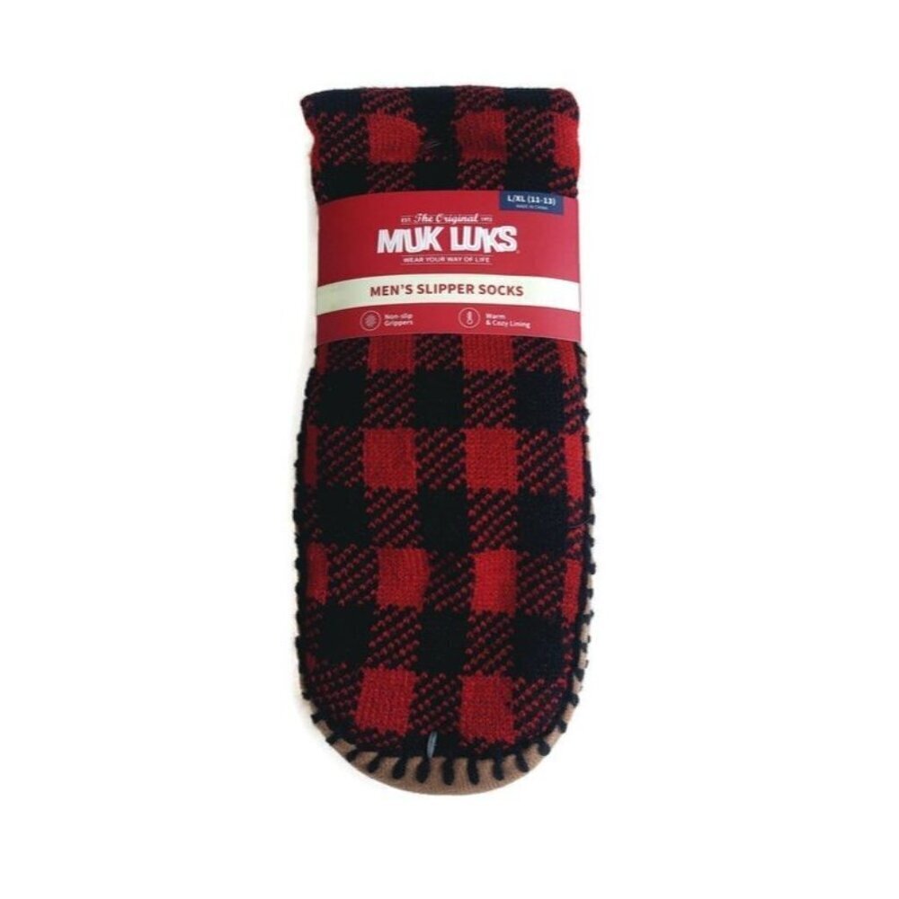 MUK LUKS Mens Slipper Socks Size L/XL Shoe Size 11/13 Red Warm Comfortable RT